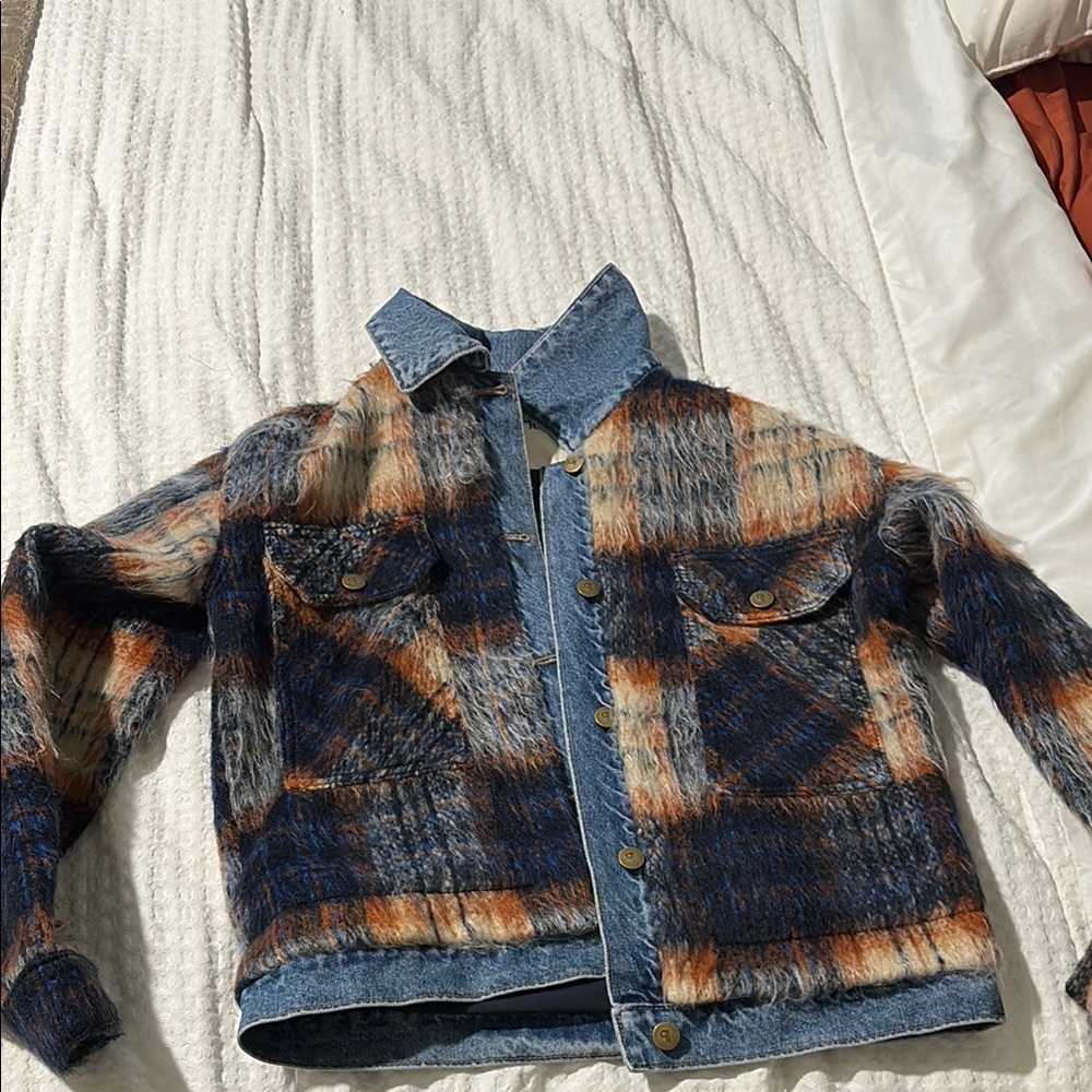Pilcro and the Letterpress Blue and Orange Jean Jacket